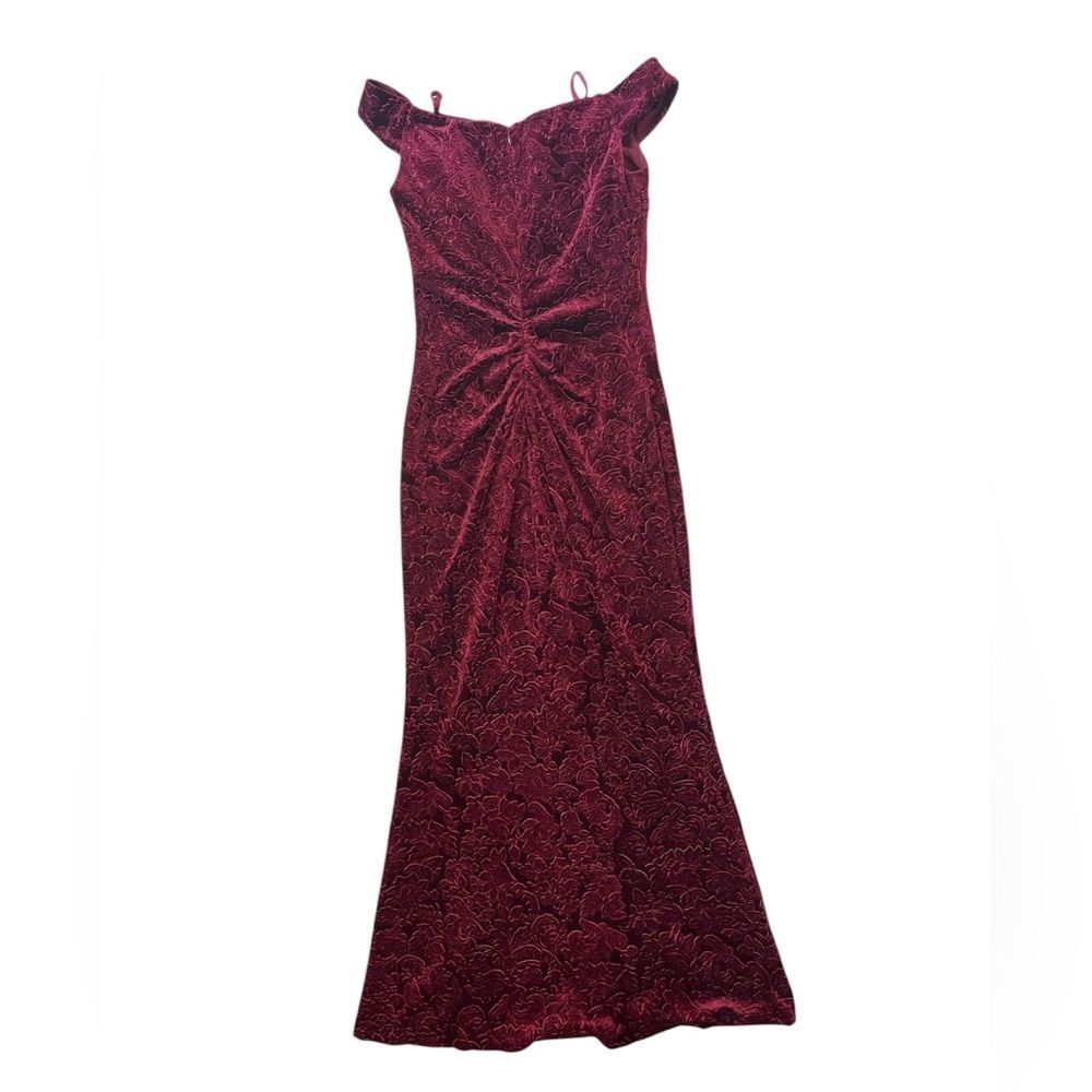 Vintage Aidon Mattox Velvet Burnout Burgundy Maxi Gown Off Shoulder Womens 0